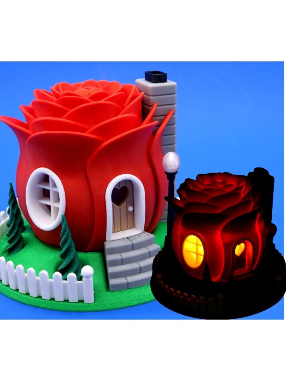 Red Rose Fairy House Night Light Battery Tea Light Holder